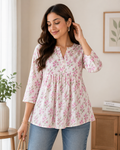 Floral Charm Short Kurti for Women | Casual Cotton Top